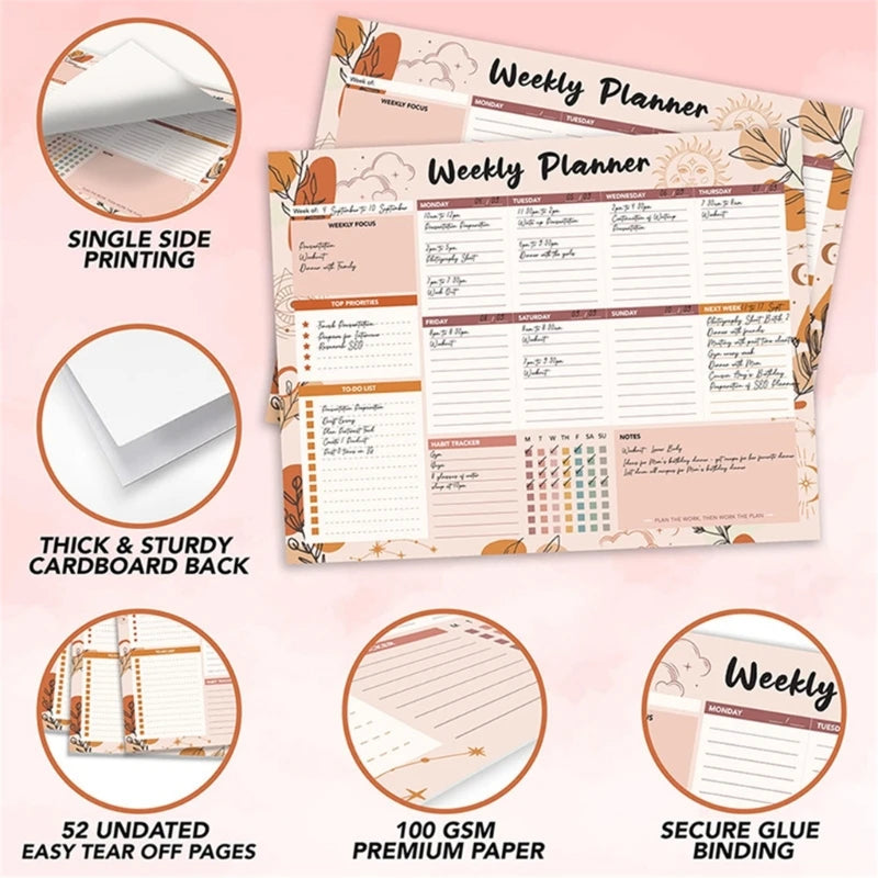 Weekly Planner Notebook Coil-binding Weekly Academic Planner 52 Week Journal Notebook Weekly Planner 104 Page Undated