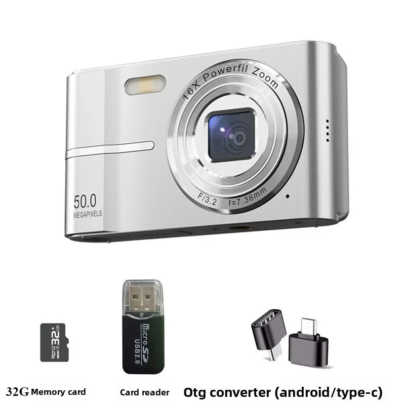 Digital Camera 16x CCD Digital Camera Beauty Campus Student Entry-level Polaroid Gift Dual Lens Video Recorder 64G Card Reader