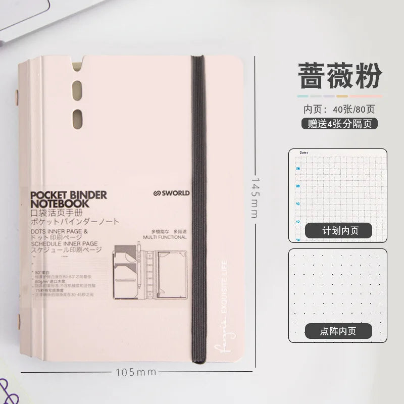 40 Sheets Pocket Binder Diary Journal Planner Notebook A7 Loose-leaf Business Office Notebook Journal School Stationery