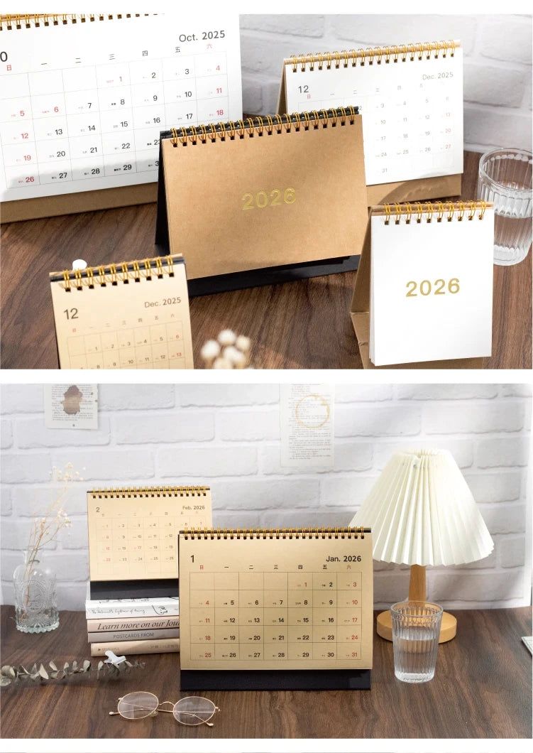Journal GO Portable Simplified Standing Calendar 2026 Page Flip Desktop Ornament Check-in Planner Calendar School Office Supply