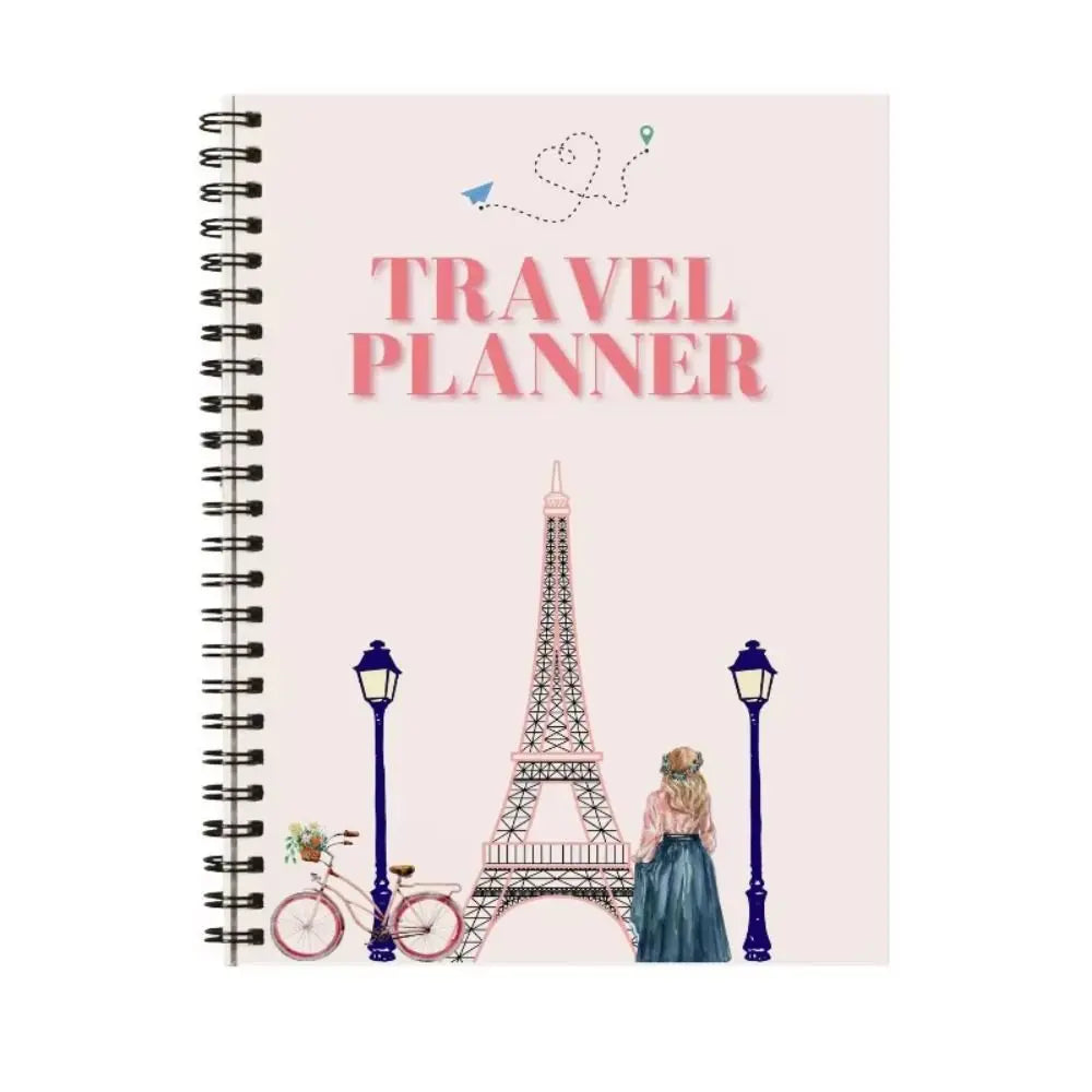Travelers Journals Travel Planner Notebook Student Stationary Thick Paper Spiral-Bound Travel Planner Pink Hardcover
