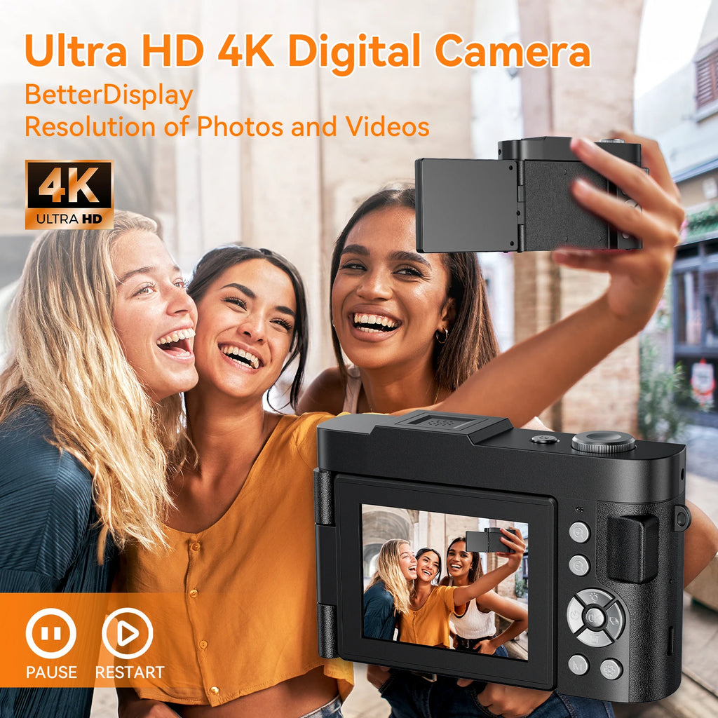 4K Digital Camera for Photography Autofocus 16x Zoom Camera with 32GB Card 2.8" 180°Flip Screen Compact Travel Camera for Teen