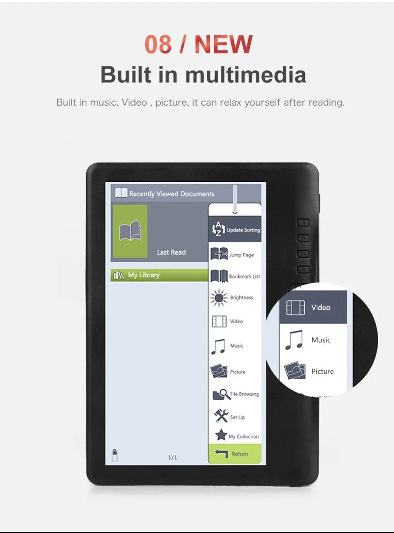 Portable 7inch Ebook Reader Colorful Screen Supports Memory Card Digital Book Read E‑book E‑book Reader e-Book Readers 4/8/10GB