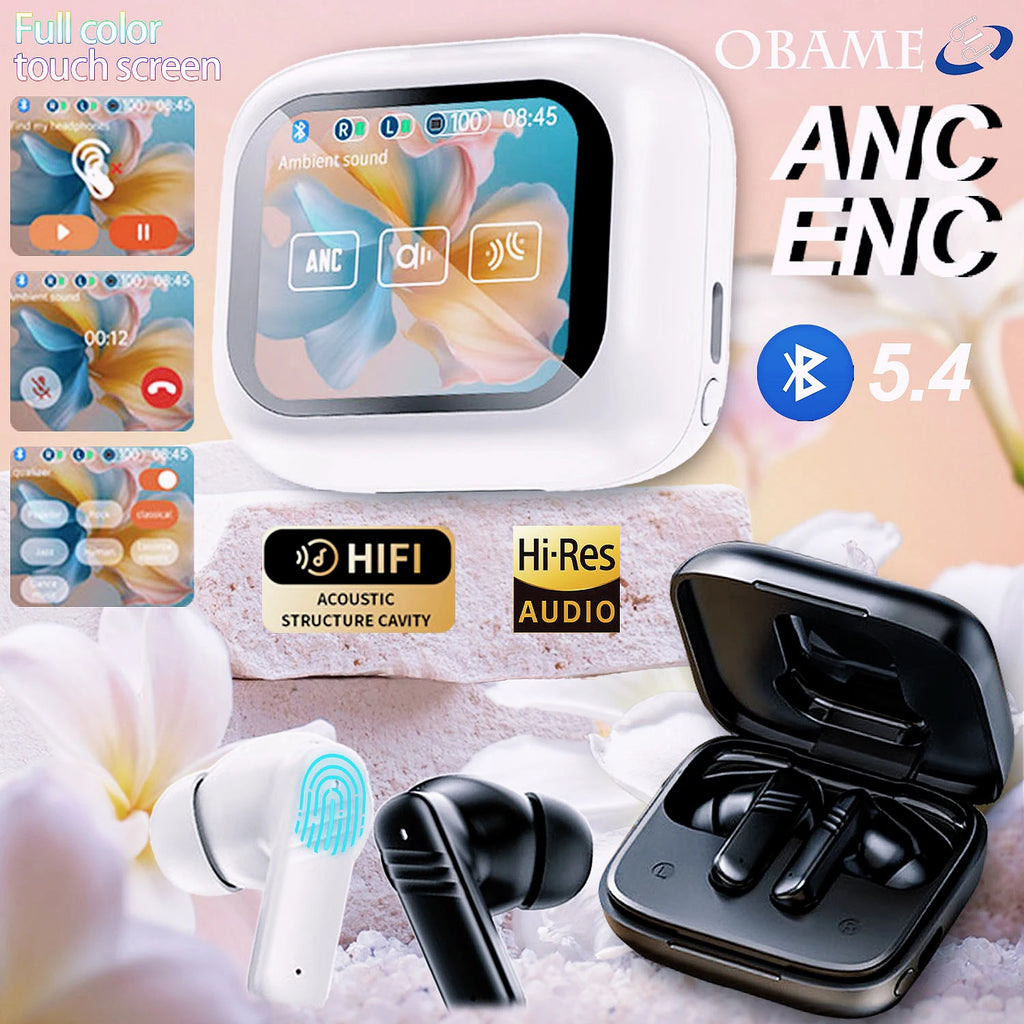 2025 New Wireless Earbuds With Touch Screen In-Ear Earphone ANC Noise Cancellation Long Battery ENC Compatible With IOS Android