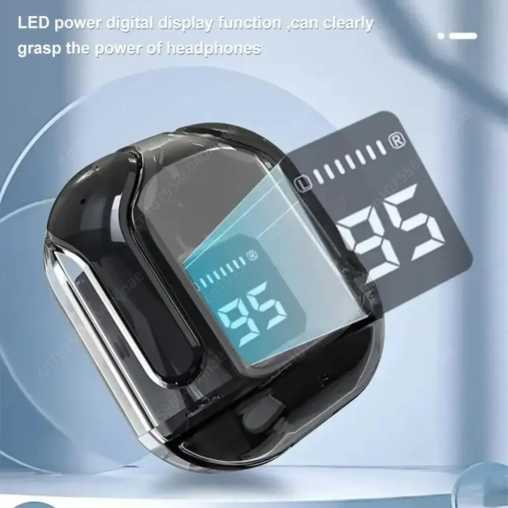 Bluetooth-Compatible Noise Canceling Translucent Earphones with Digital Display Charging Case Small Ear Buds for Sports Working