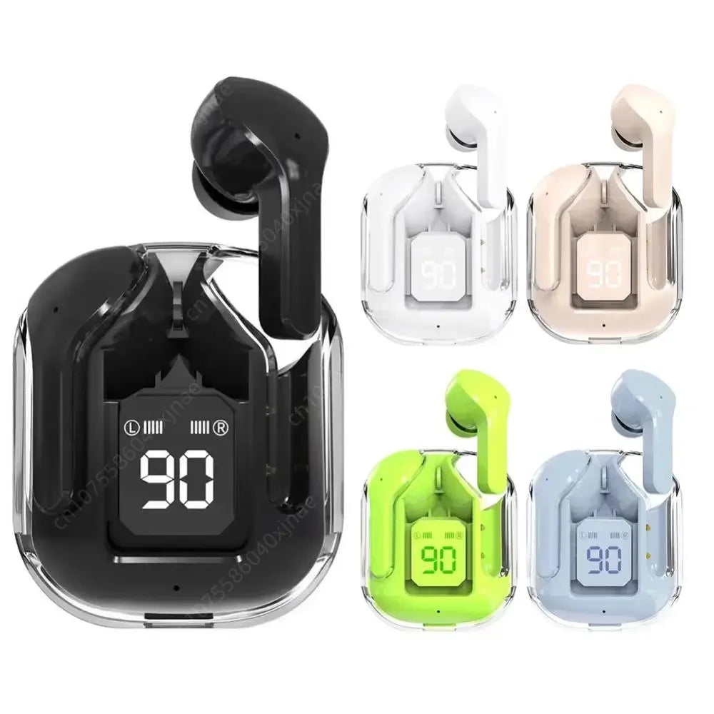 Bluetooth-Compatible Noise Canceling Translucent Earphones with Digital Display Charging Case Small Ear Buds for Sports Working