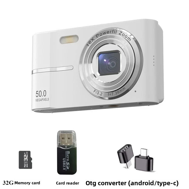 Digital Camera 16x CCD Digital Camera Beauty Campus Student Entry-level Polaroid Gift Dual Lens Video Recorder 64G Card Reader