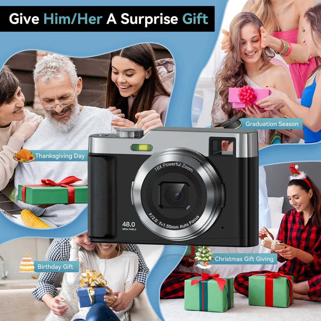 Digital Camera Camera Digital Point and Shoot Camera with 16X Zoom Anti Shake Portable Compact Camera for Teens Adult Beginner