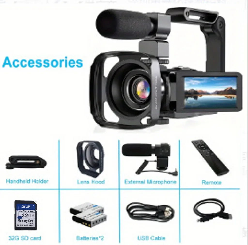 Digital Video Camera 60FPS 16X Digital Zoom Recording Video Camera 3.0 inch Rotatable Touch Screen Handheld DV Camera