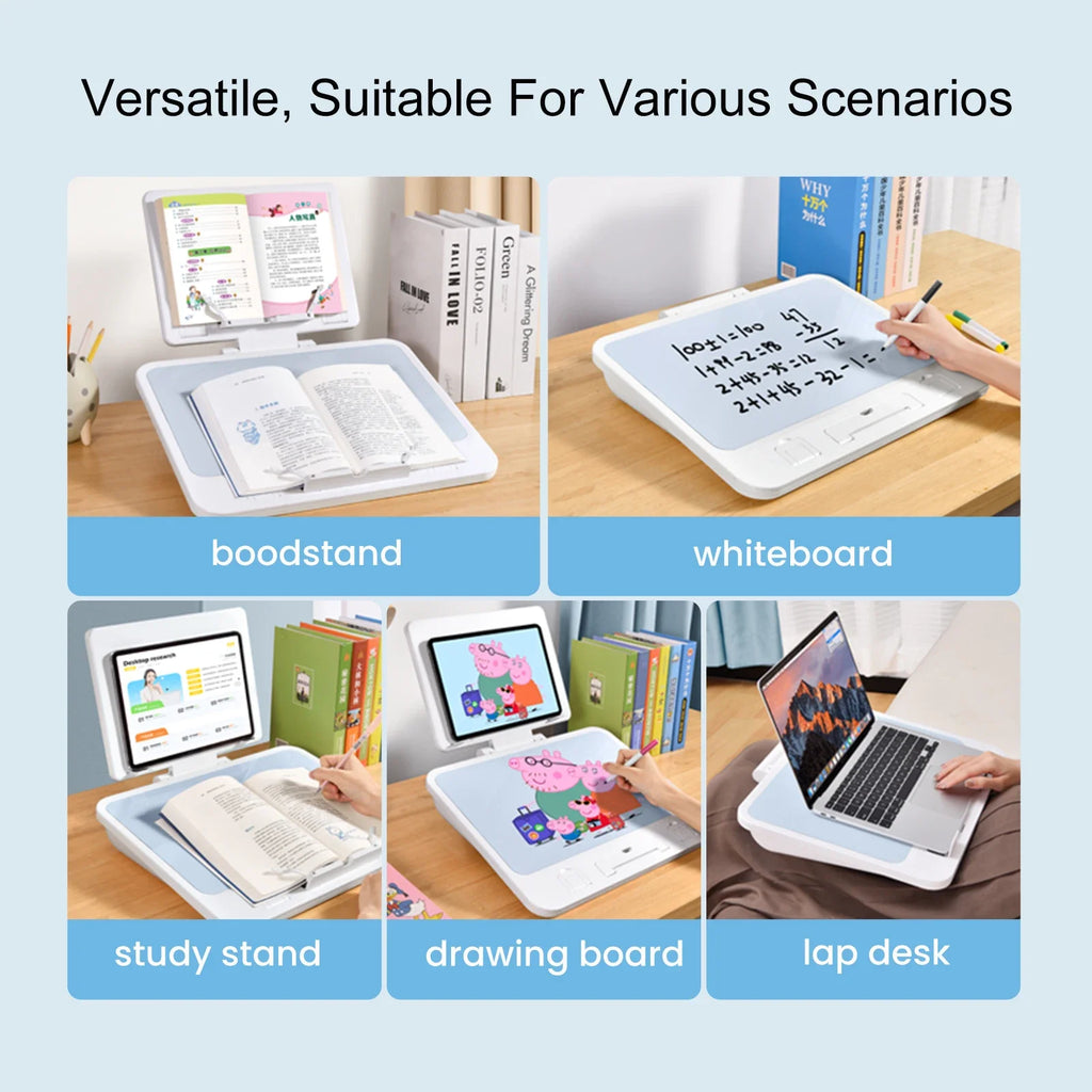 Eary Book Stand for Reading Double Layer Foldable Desktop Book Holder with Page Clips for Laptop iPad Galaxy Tabs MacBook Bible