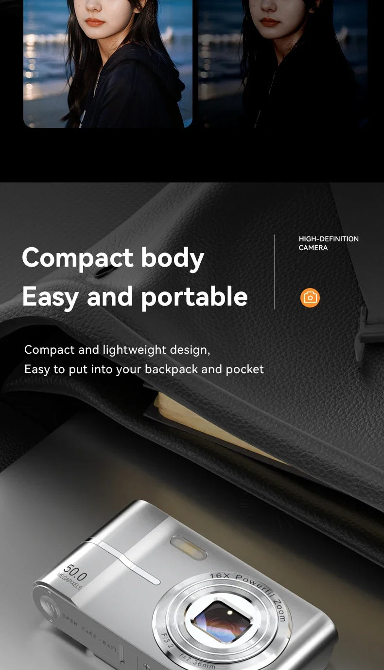 Digital Camera 16x CCD Digital Camera Beauty Campus Student Entry-level Polaroid Gift Dual Lens Video Recorder 64G Card Reader