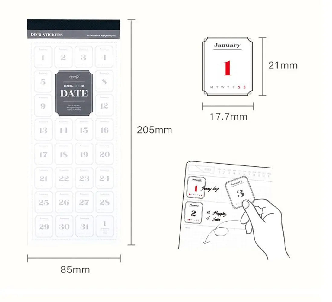 Planner Scrapbooking Sticker Journal Agenda Calendar Sticker Daily Plan Sticker 365 Days Date Stickers Number Date Label Decals