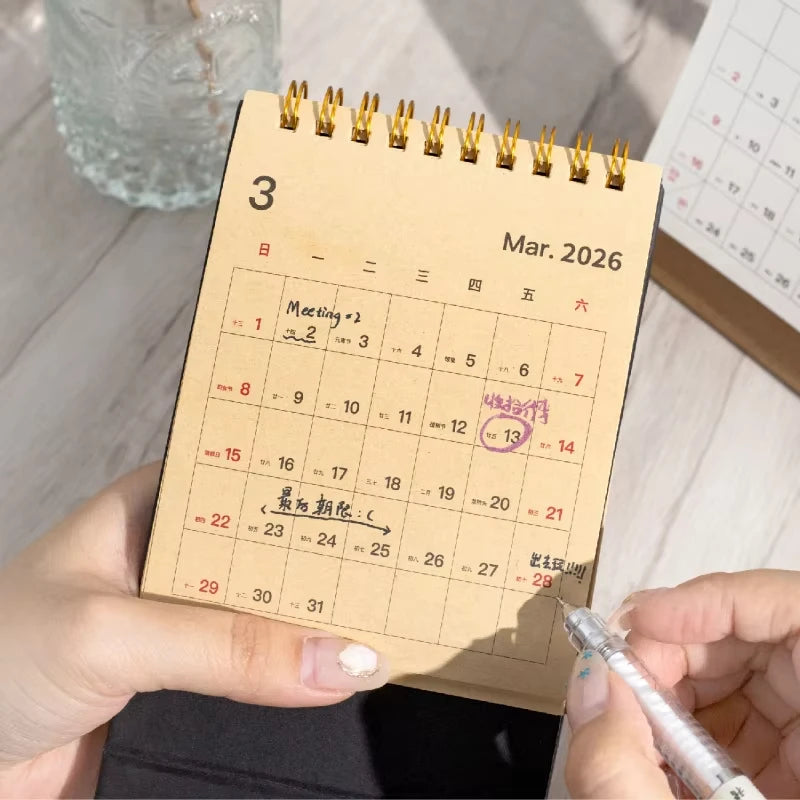 Journal GO Portable Simplified Standing Calendar 2026 Page Flip Desktop Ornament Check-in Planner Calendar School Office Supply