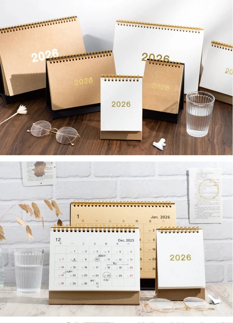 Journal GO Portable Simplified Standing Calendar 2026 Page Flip Desktop Ornament Check-in Planner Calendar School Office Supply