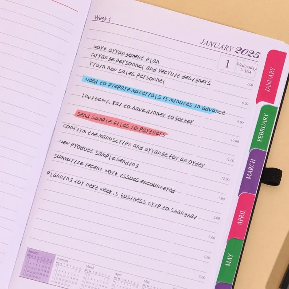 Schedule Journal 2025 Planner Notebook Efficiency Daily Planner Reminder Calendar Notebook PU with Straps Diary Book Student