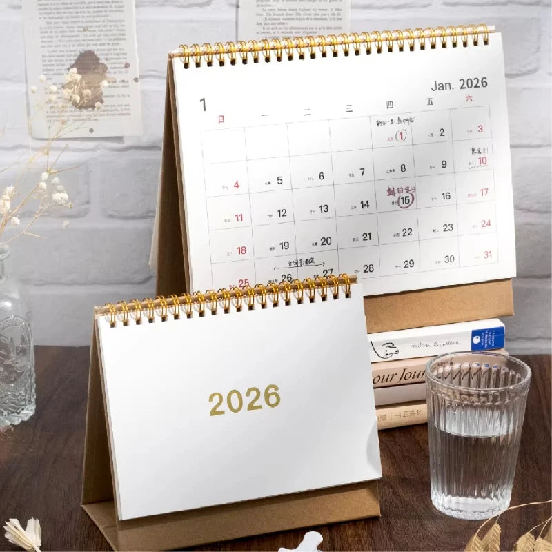 Journal GO Portable Simplified Standing Calendar 2026 Page Flip Desktop Ornament Check-in Planner Calendar School Office Supply