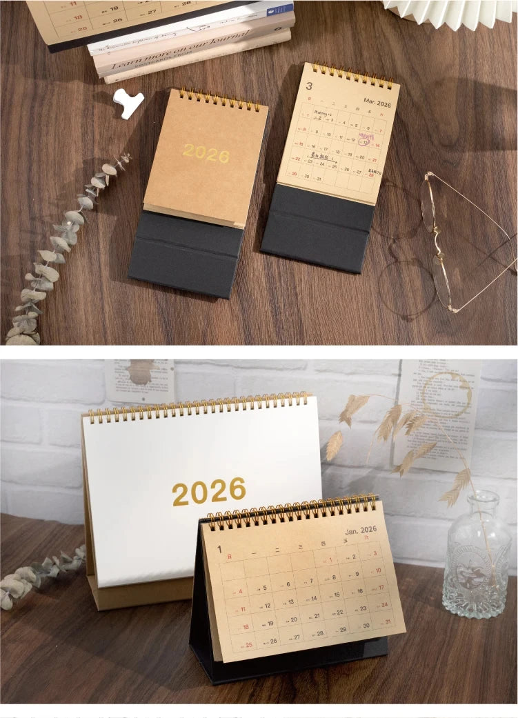 Journal GO Portable Simplified Standing Calendar 2026 Page Flip Desktop Ornament Check-in Planner Calendar School Office Supply