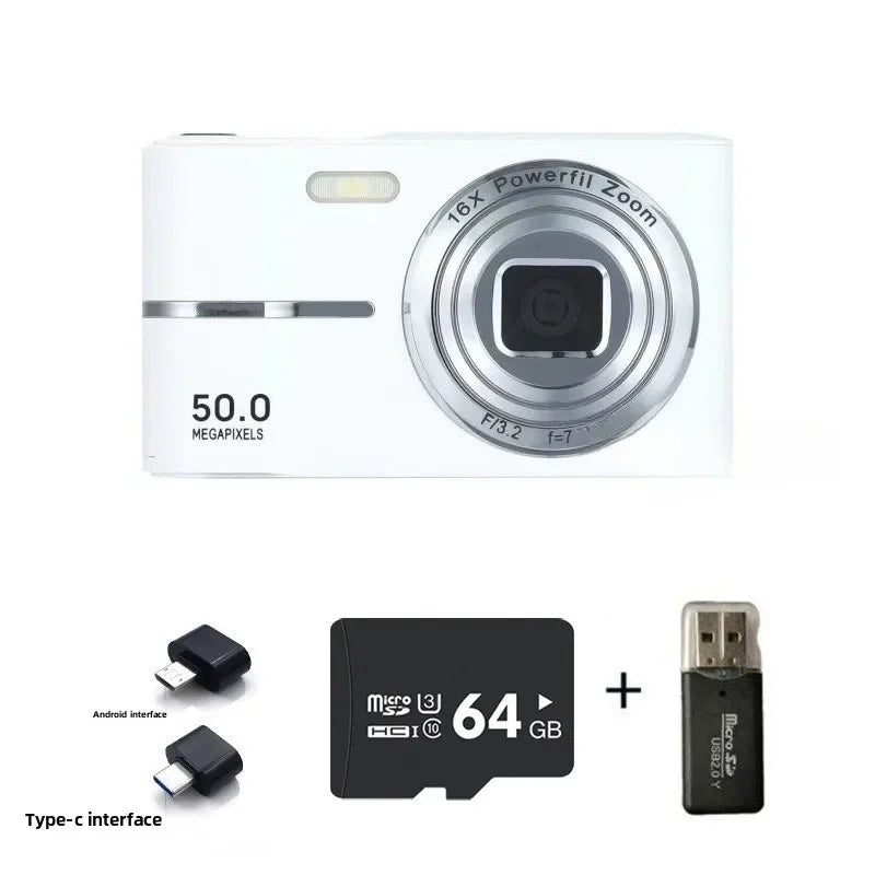 Digital Camera 16x CCD Digital Camera Beauty Campus Student Entry-level Polaroid Gift Dual Lens Video Recorder 64G Card Reader