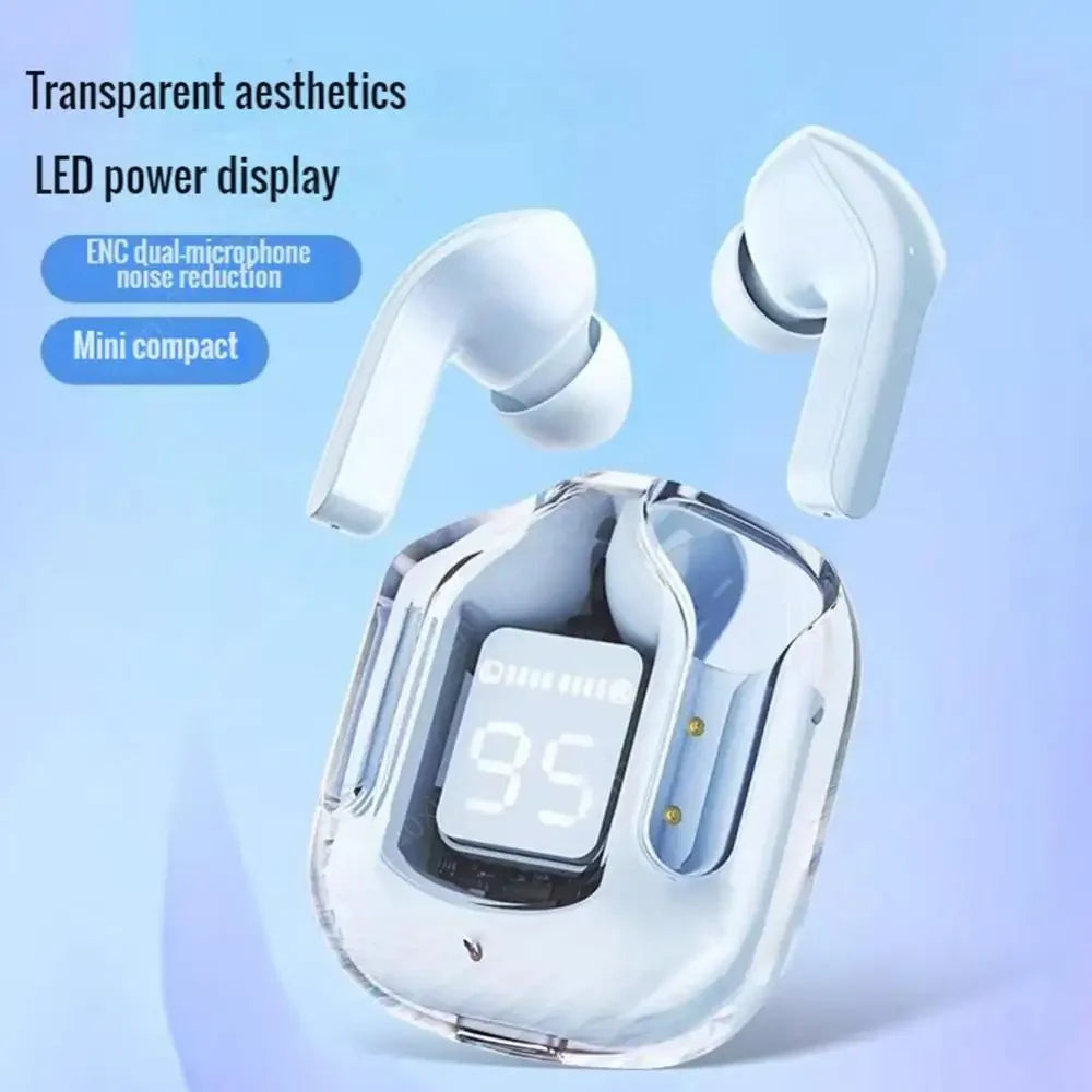 Bluetooth-Compatible Noise Canceling Translucent Earphones with Digital Display Charging Case Small Ear Buds for Sports Working