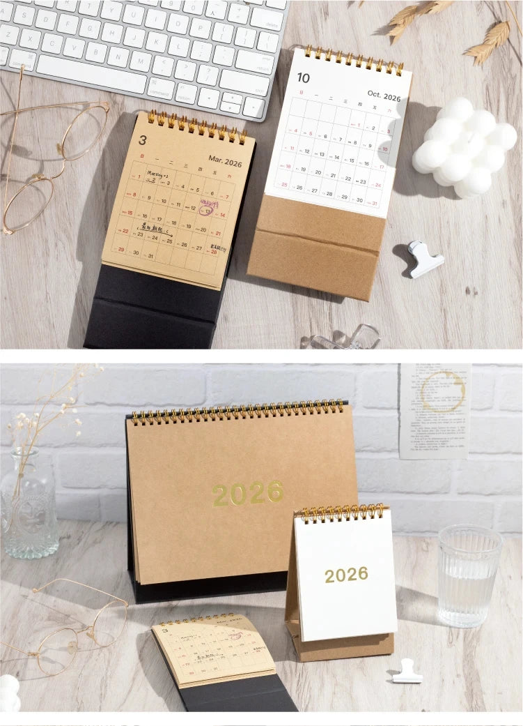 Journal GO Portable Simplified Standing Calendar 2026 Page Flip Desktop Ornament Check-in Planner Calendar School Office Supply