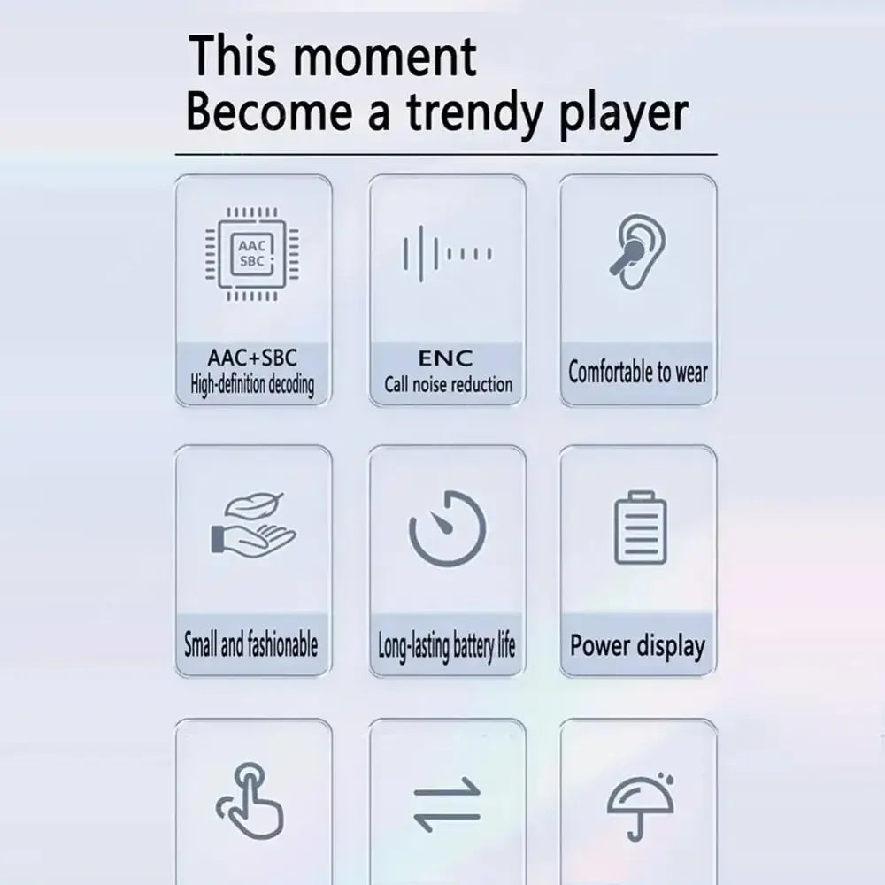 Bluetooth-Compatible Noise Canceling Translucent Earphones with Digital Display Charging Case Small Ear Buds for Sports Working