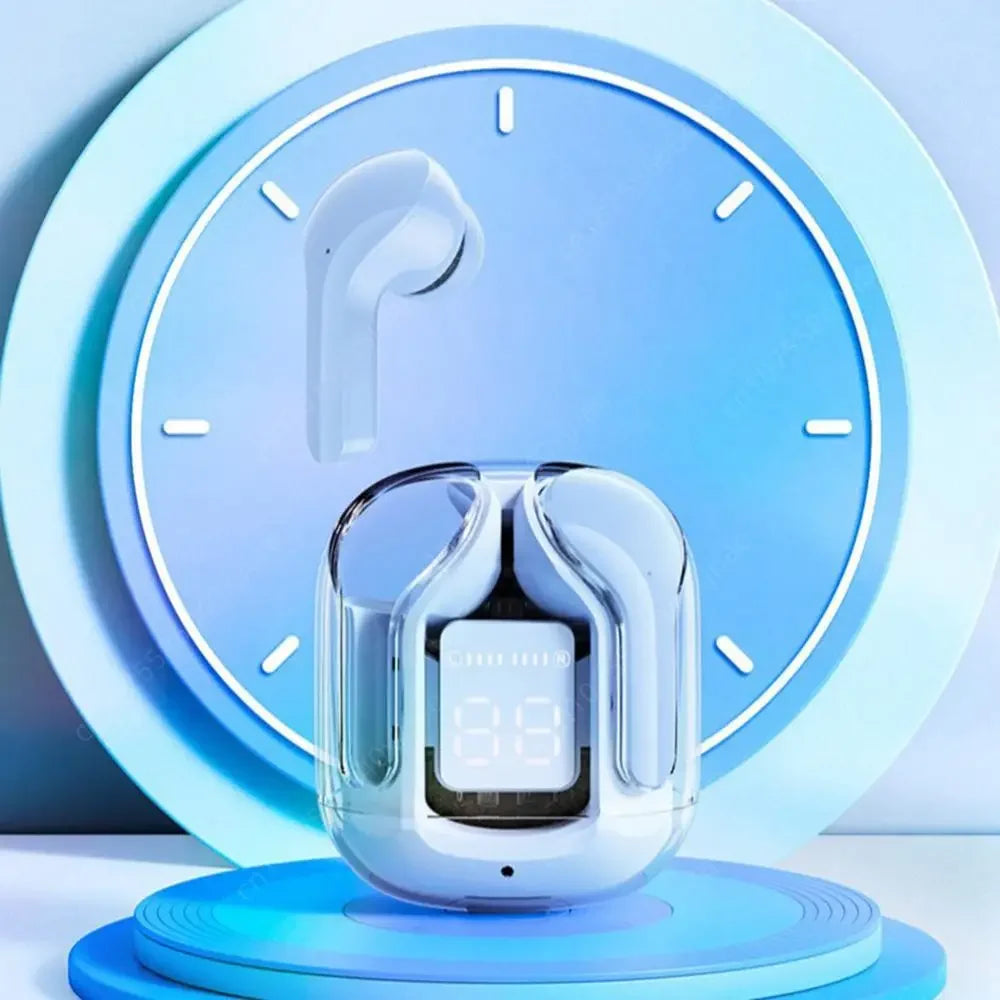 Bluetooth-Compatible Noise Canceling Translucent Earphones with Digital Display Charging Case Small Ear Buds for Sports Working