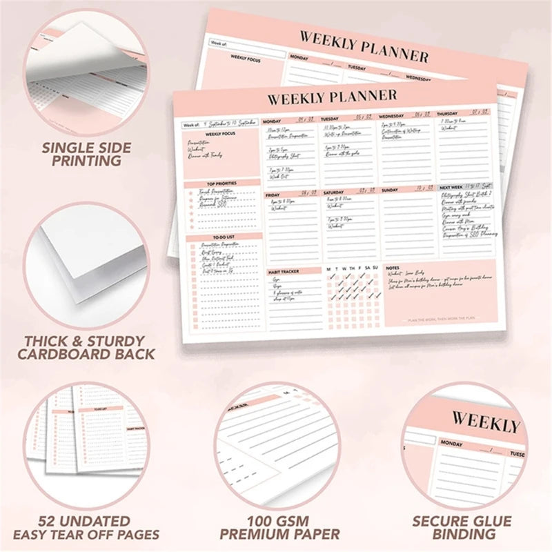 Weekly Planner Notebook Coil-binding Weekly Academic Planner 52 Week Journal Notebook Weekly Planner 104 Page Undated