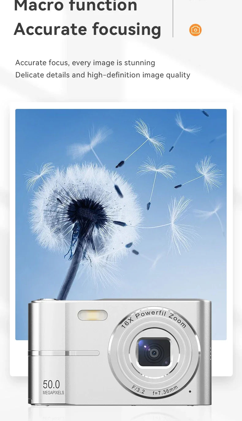 Digital Camera 16x CCD Digital Camera Beauty Campus Student Entry-level Polaroid Gift Dual Lens Video Recorder 64G Card Reader