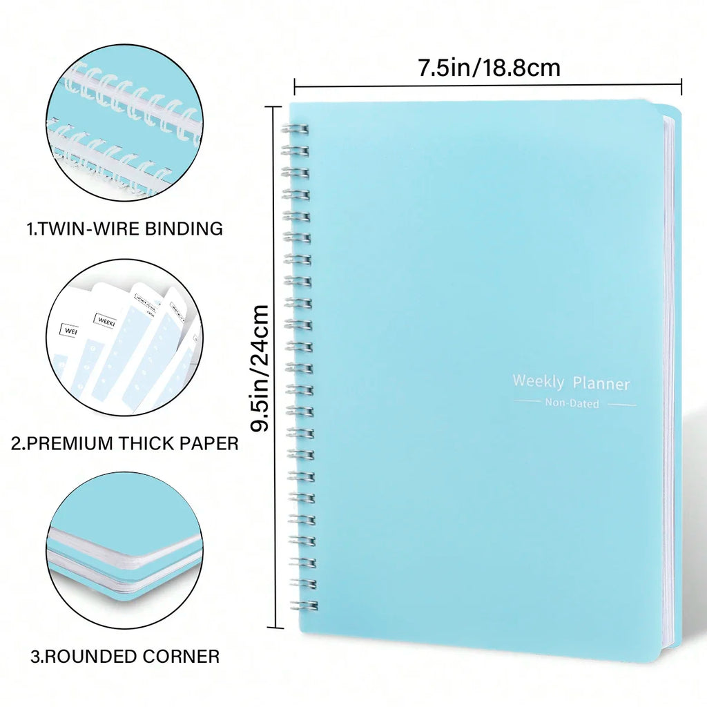 52 Weeks Weekly Planner Notebook A5 Undated Spiral Agenda Daily Student Schedules Journal Stationery Office School Supplies