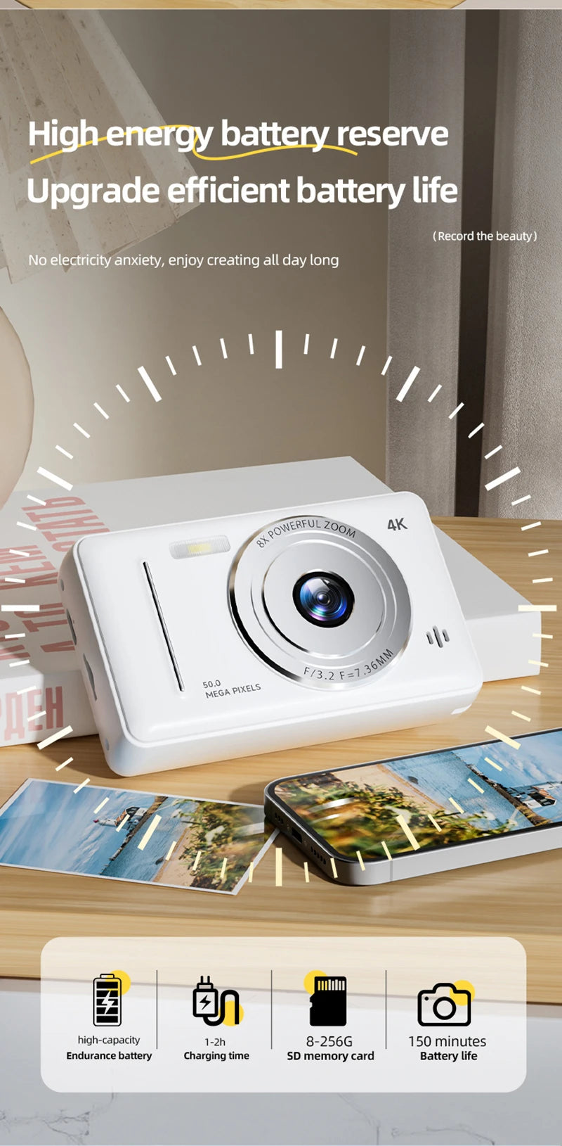 4K Digital Camera 5000W Pixel Retro CCD Portable Card Camera Entry-level Camera Dual Camera Flash 50 Million Pixels Auto Focus