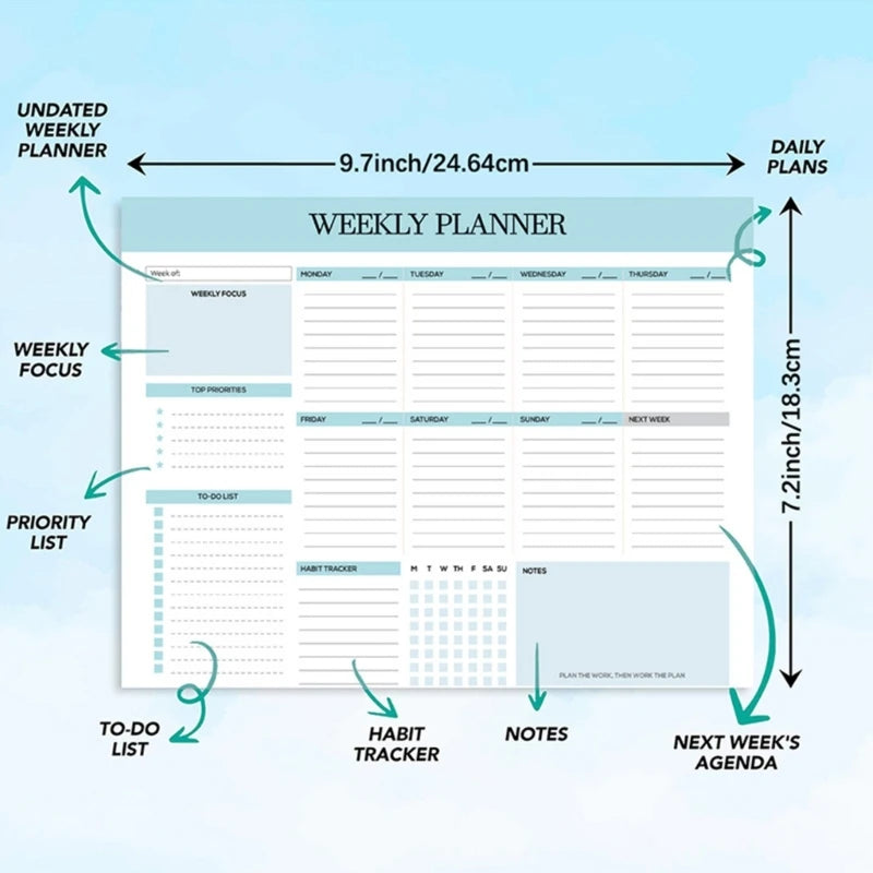 Weekly Planner Notebook Coil-binding Weekly Academic Planner 52 Week Journal Notebook Weekly Planner 104 Page Undated