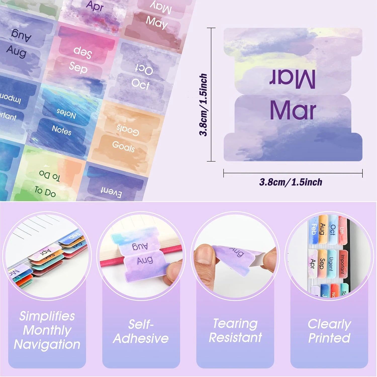 Planner Monthly Tabs(80 Stickers in Total,36 Month,24 Subject,20 Blank) Calendar Monthly Label Stickers for Planners
