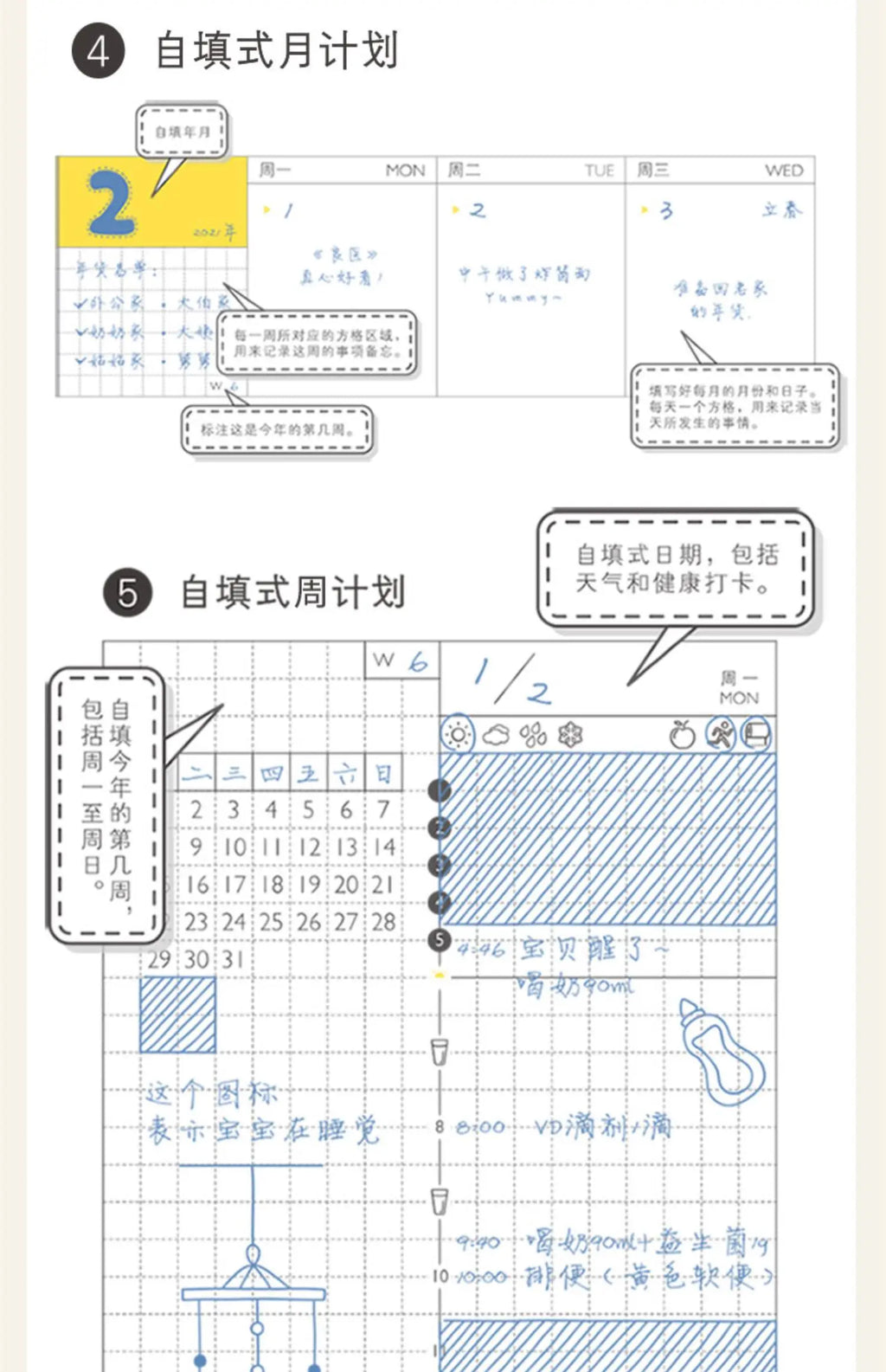 Kinbor Timeline Weekly Planner Pocket Journal Notebook Daily Agenda Monthly Planning Habits Tracker Time Organizer Schedule