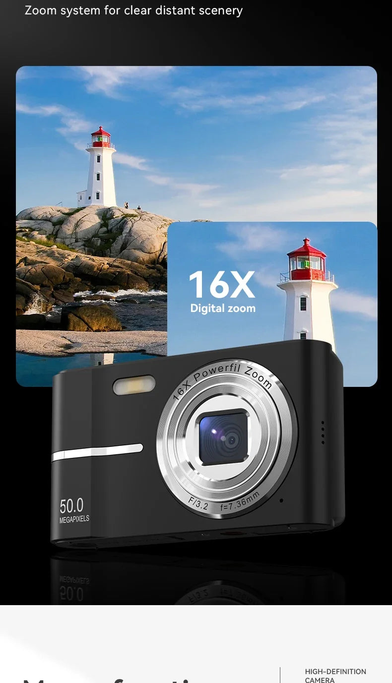 Digital Camera 16x CCD Digital Camera Beauty Campus Student Entry-level Polaroid Gift Dual Lens Video Recorder 64G Card Reader