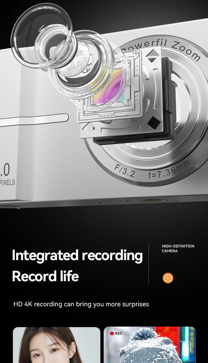 Digital Camera 16x CCD Digital Camera Beauty Campus Student Entry-level Polaroid Gift Dual Lens Video Recorder 64G Card Reader