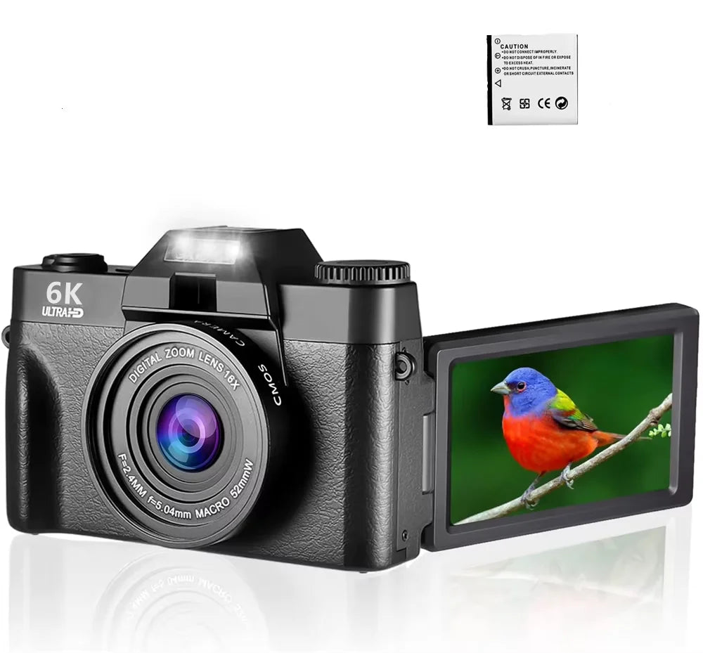 6K Digital Camera for Photography 16X Digital Zoom WiFi Video Cameras 64MP Autofocus YouTube Vlog Camcorder with 3'' Flip Screen
