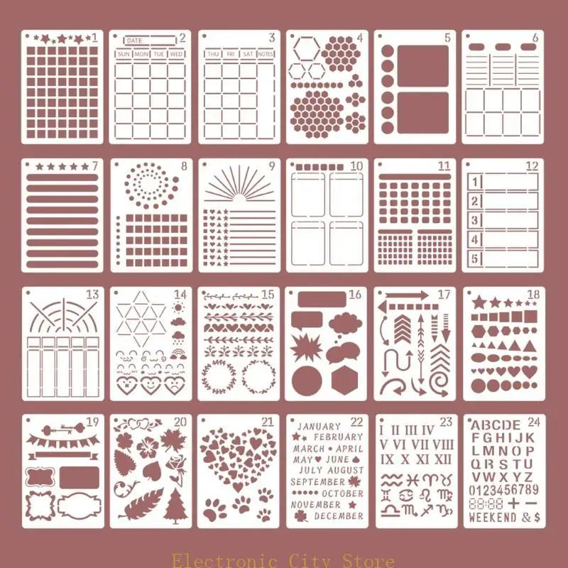 24PCS Planner Stencils Journal Templates DIY Drawing Templates for DIY Notebook Scrapbook Diary Calendar 5 x 7 Inch HU8D