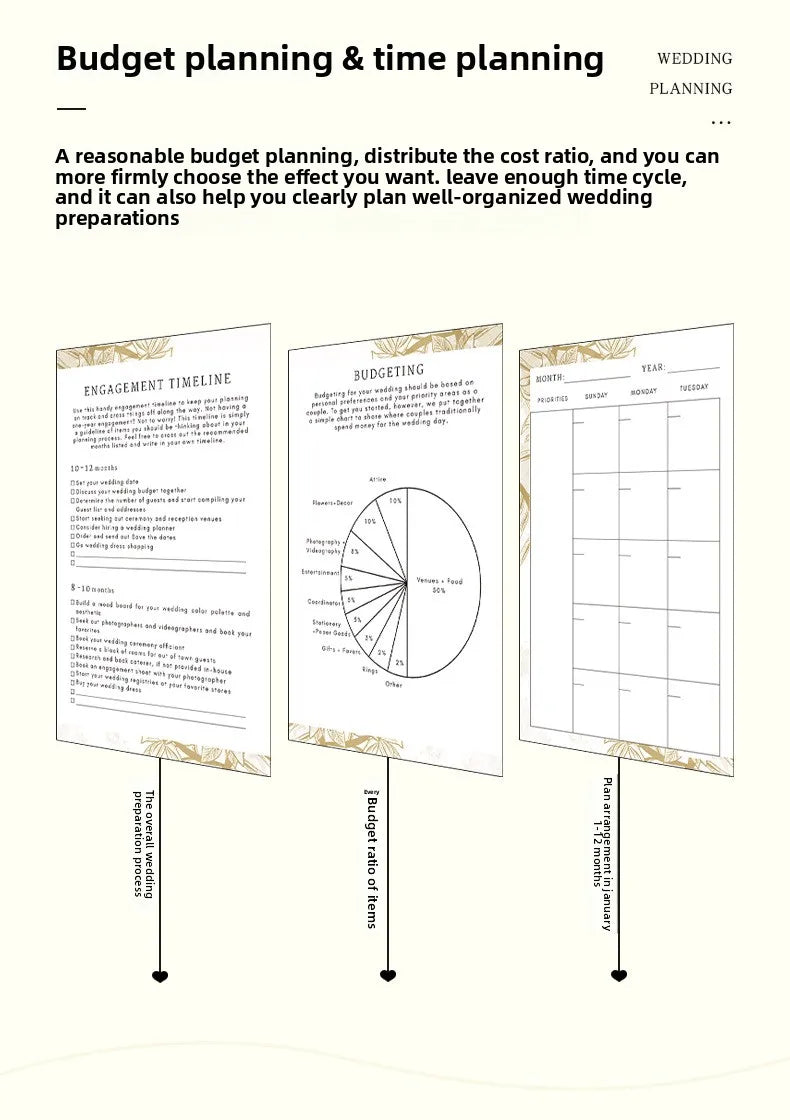 Hardcover Wedding Planner - 164-Page 100GSM Organizer for Brides, School & Holidays, Portable Checklist Journal
