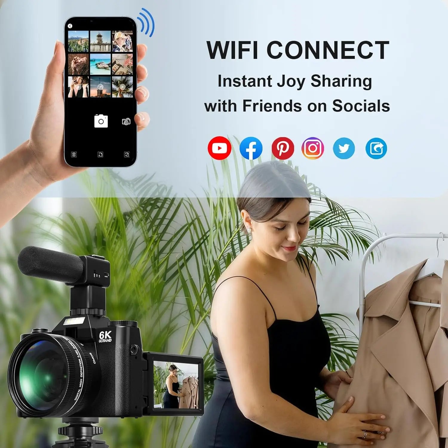 6K Digital Camera for Photography 16X Digital Zoom WiFi Video Cameras 64MP Autofocus YouTube Vlog Camcorder with 3'' Flip Screen