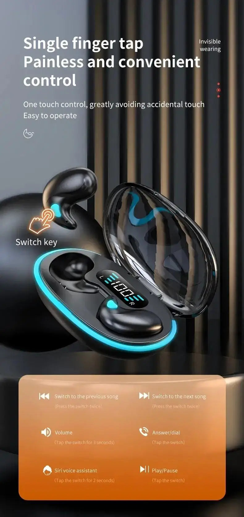 X55 Bluetooth Wireless Headphones Earbuds Ear Hooks Bluetooth Earphones Bass Noise Reduction Earbuds HiFi Stereo Headsets
