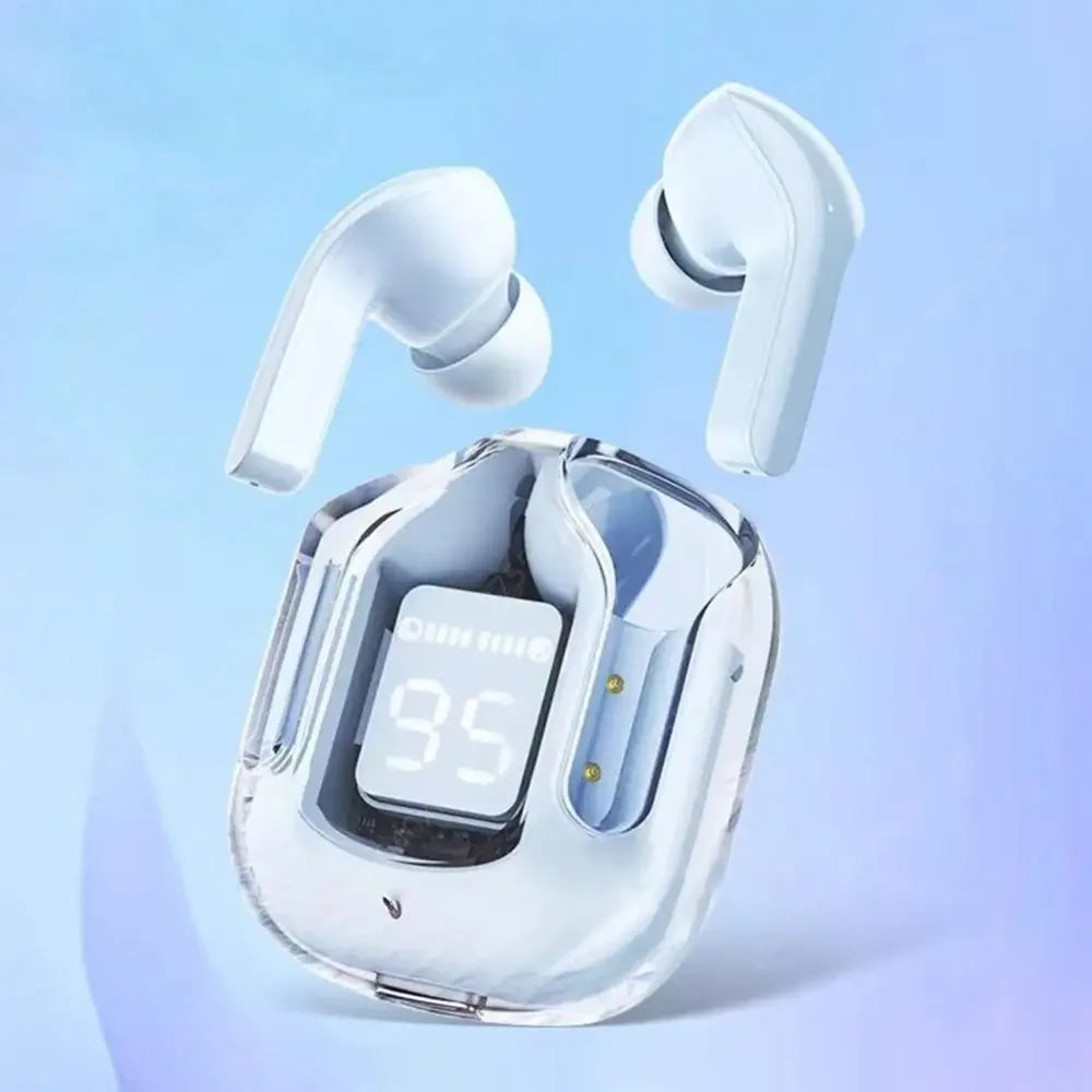 Bluetooth-Compatible Noise Canceling Translucent Earphones with Digital Display Charging Case Small Ear Buds for Sports Working
