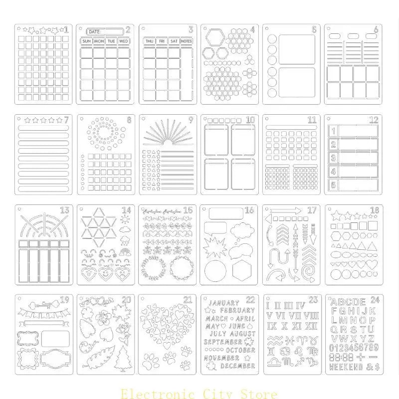 24PCS Planner Stencils Journal Templates DIY Drawing Templates for DIY Notebook Scrapbook Diary Calendar 5 x 7 Inch HU8D