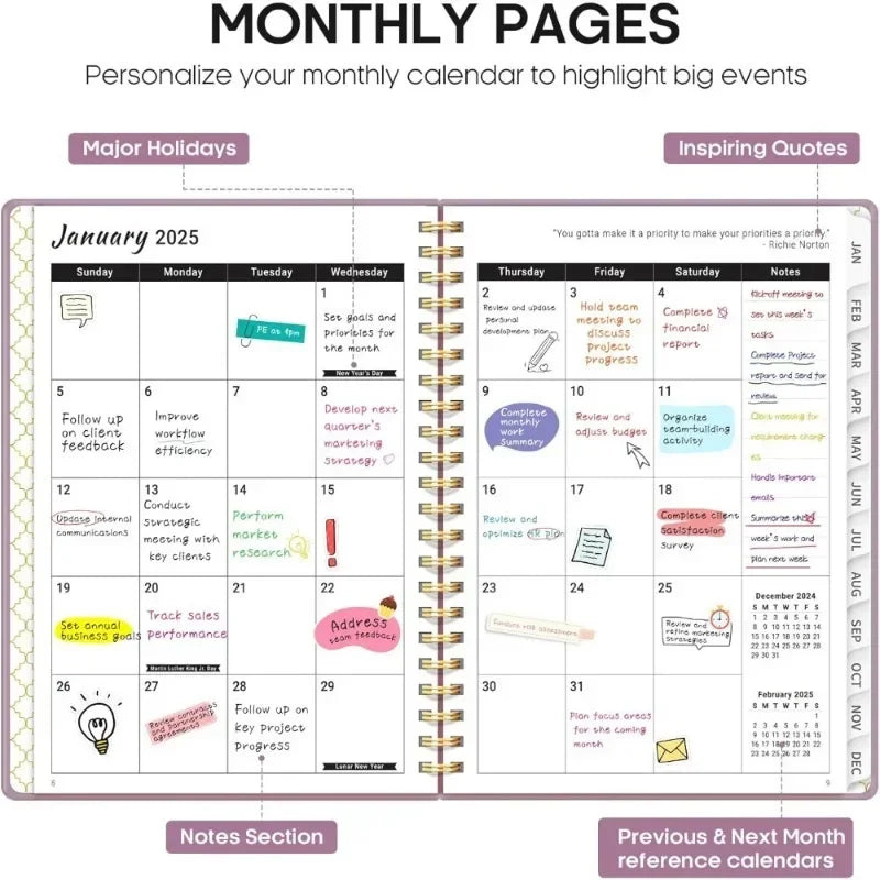 2025 Planner, Weekly and Monthly Planner Spiral BoundJuly 25th to June 26th Hardcover 2025 Calendar Planner Book with Tabs