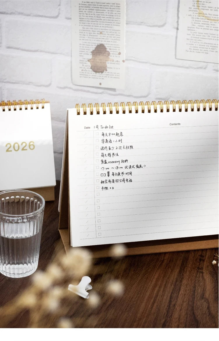 Journal GO Portable Simplified Standing Calendar 2026 Page Flip Desktop Ornament Check-in Planner Calendar School Office Supply