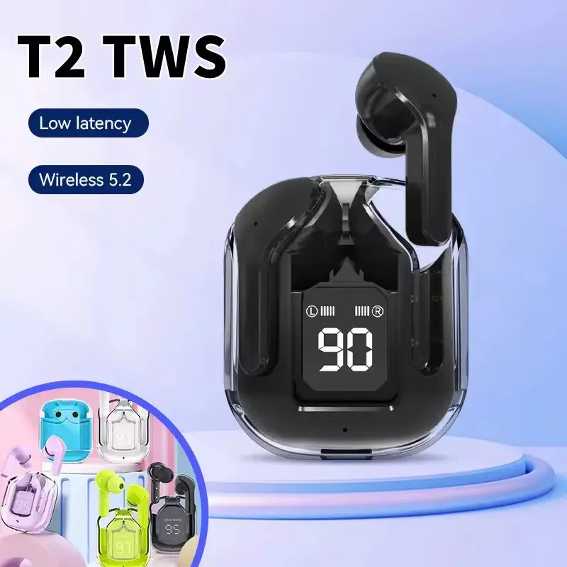 T2 TWS Bluetooth wireless earbuds, HIFI transparent earbuds, LED power supply digital display stereo,suitable for Phone