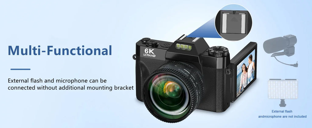 6K Digital Camera for Photography 16X Digital Zoom WiFi Video Cameras 64MP Autofocus YouTube Vlog Camcorder with 3'' Flip Screen