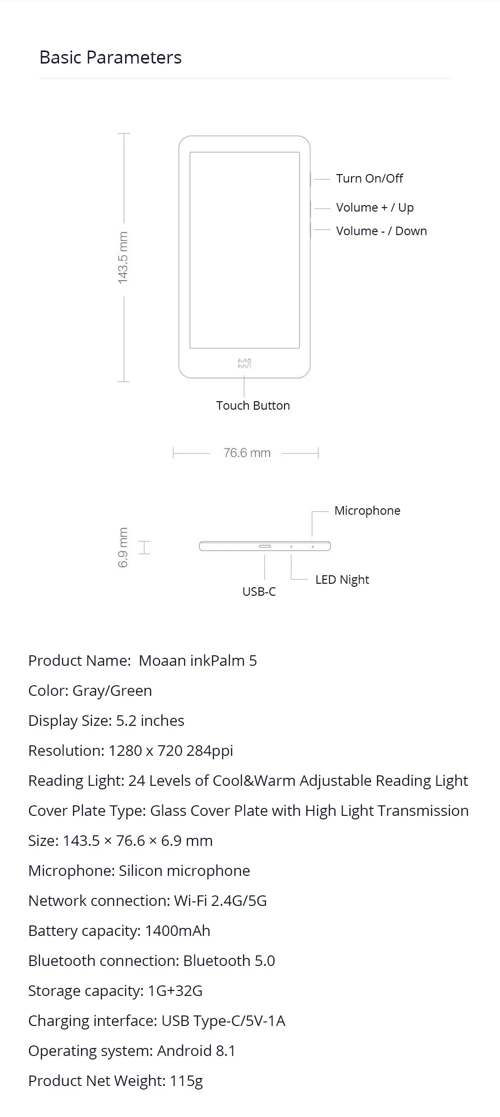 New 5 Mini 5.2Inch E-ink Ebook Ereader Ebook Reader 300PPI Screen Tablet Android 8.1 Smartphone Electronic Book