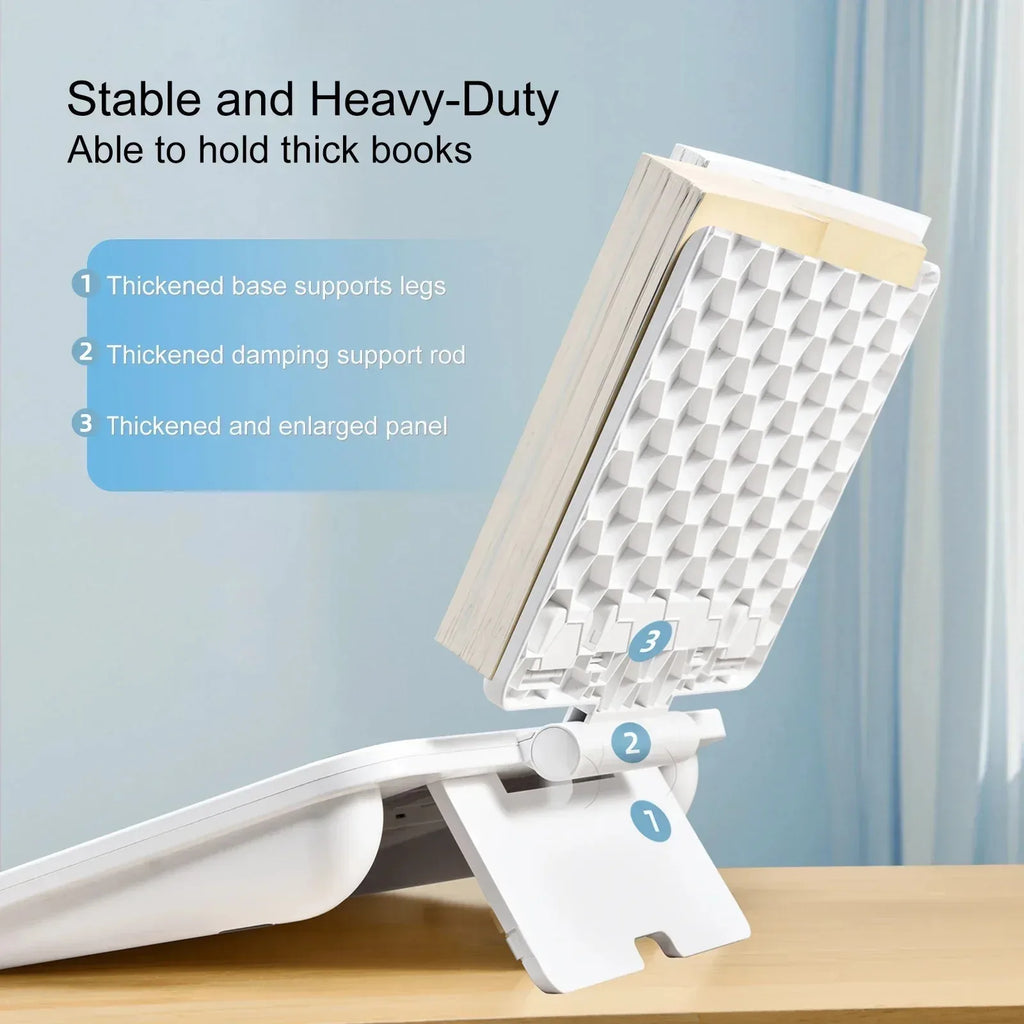 Eary Book Stand for Reading Double Layer Foldable Desktop Book Holder with Page Clips for Laptop iPad Galaxy Tabs MacBook Bible