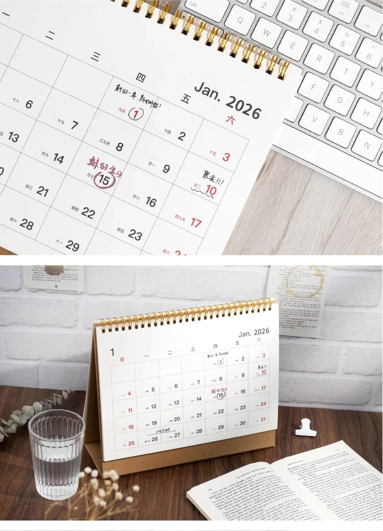 Journal GO Portable Simplified Standing Calendar 2026 Page Flip Desktop Ornament Check-in Planner Calendar School Office Supply