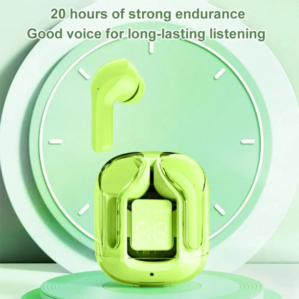 Bluetooth-Compatible Noise Canceling Translucent Earphones with Digital Display Charging Case Small Ear Buds for Sports Working